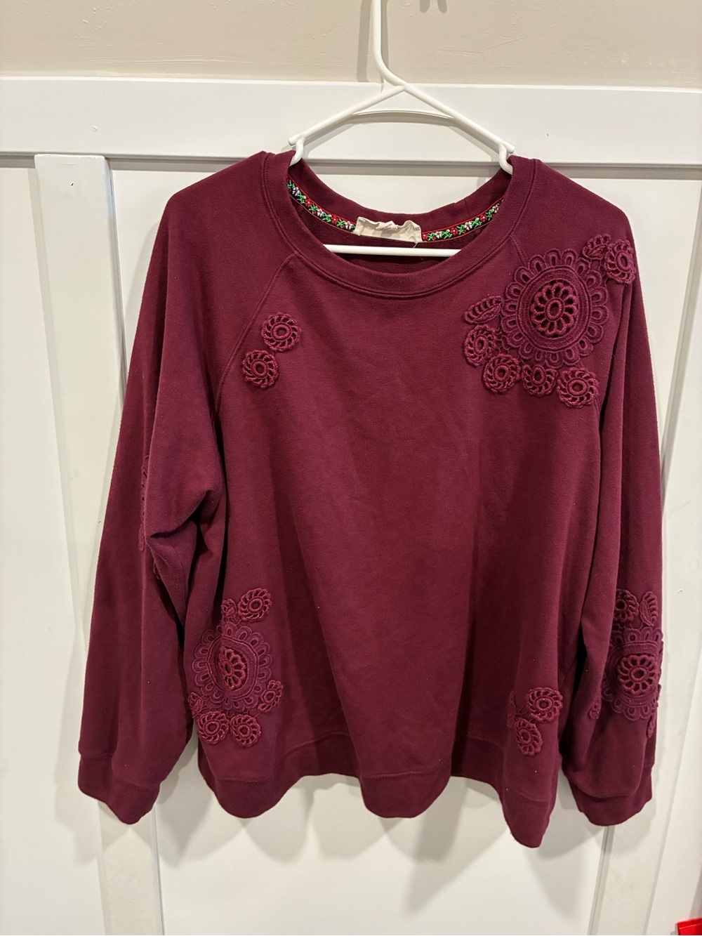 Westbound Burgundy Floral Applique Pullover Sweater
